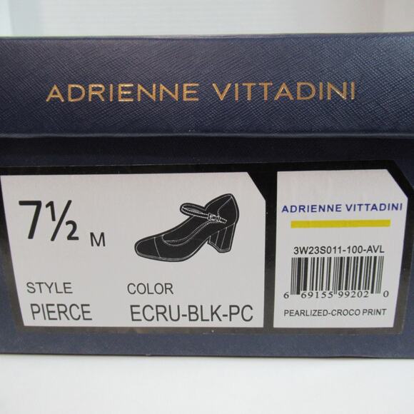 Adrienne Vittadini Heels Womens Size 7.5 Cream Black Toe Pierce Chunky Classy - Picture 13 of 13